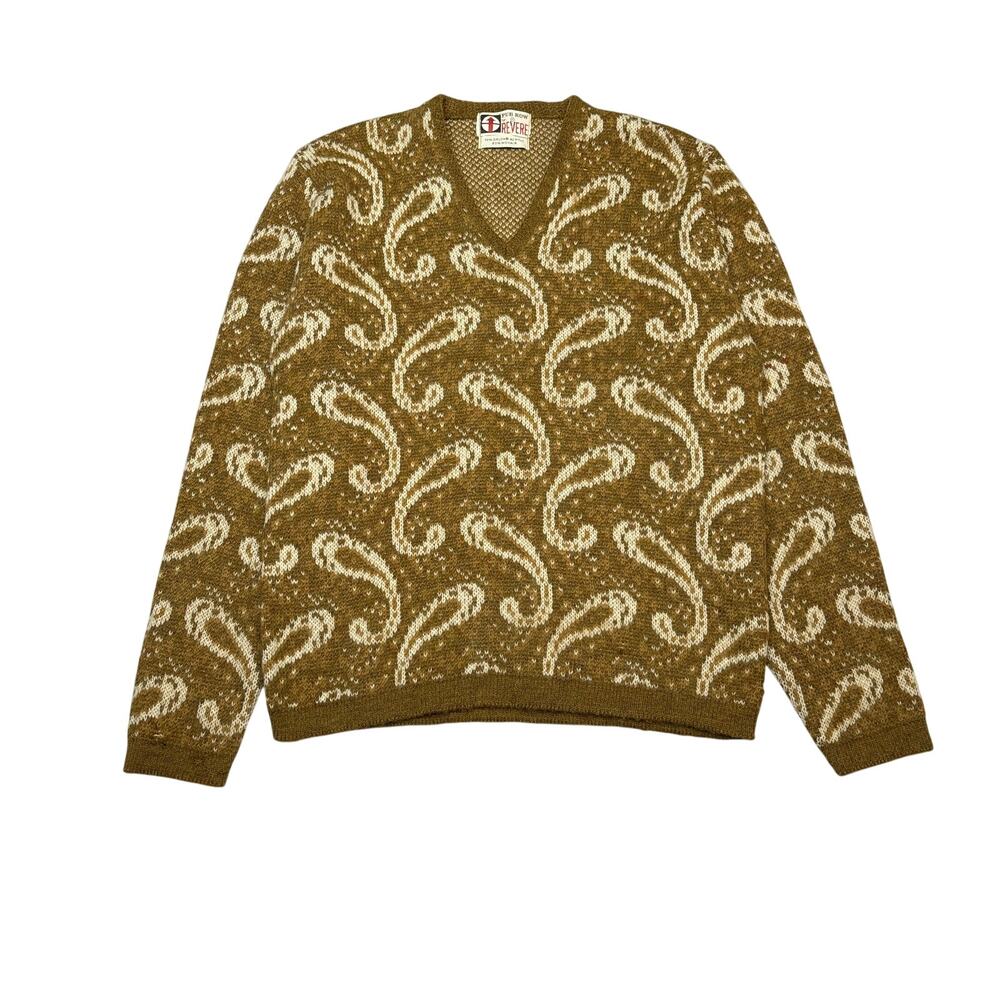 Vintage 60s Revere Mohair V Neck Sweater Men's Medium Paisley Kurt Cobain READ